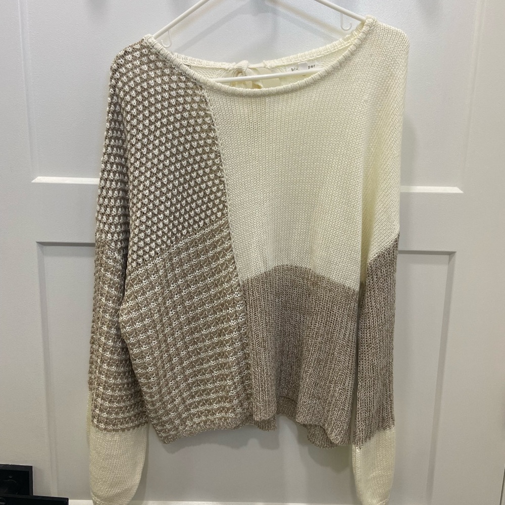 Blu Pepper Women's Patchwork Sweater - Cream and Brown